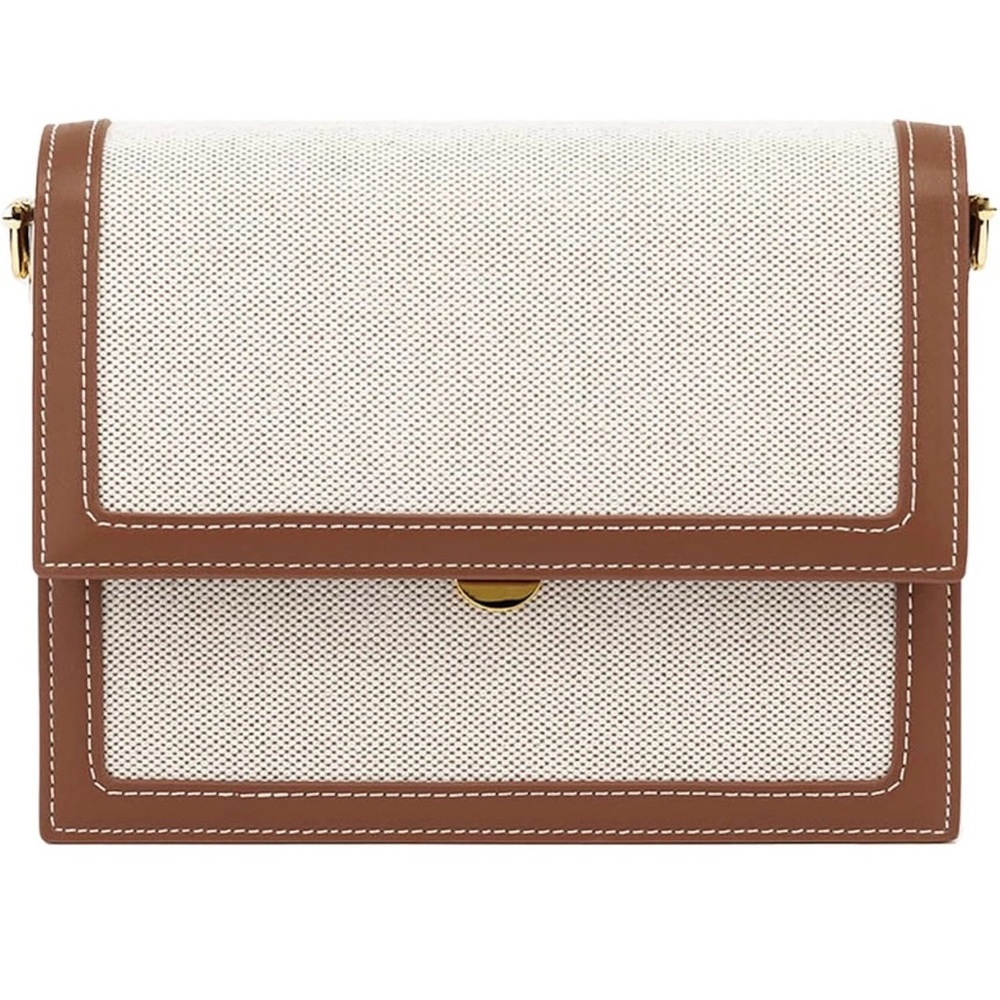 JW PEI Canvas & Vegan Leather Mini Flap Crossbody Bag Beige/Brown NWOT